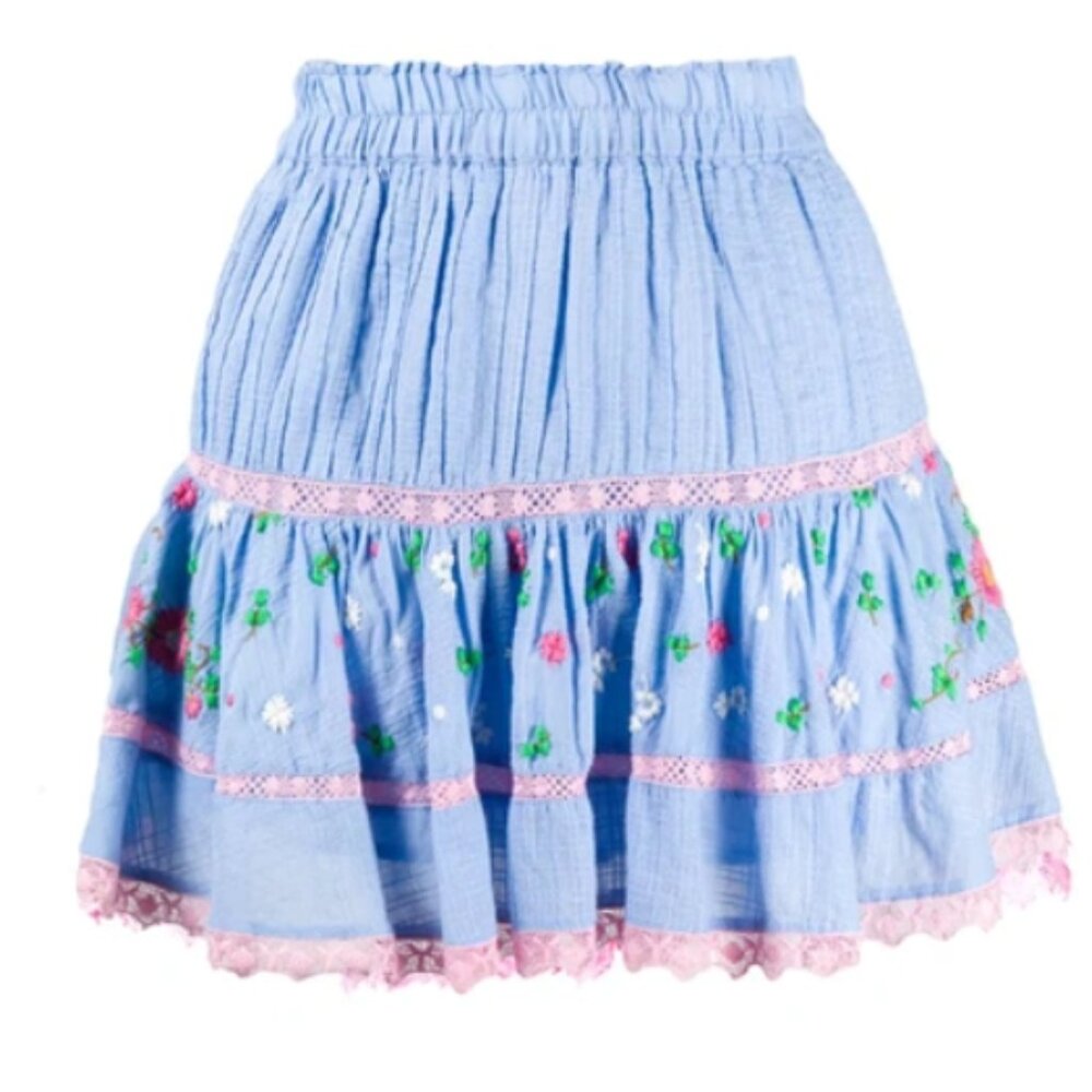 NWT LoveShackFancy Jennings Embroidered Mini Skirt in Blue - Picture 3 of 4